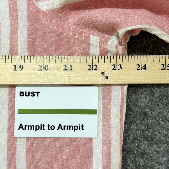 D&Co. Top Women L‎ Pink Striped Popover Yarn Woven Hi-Low Hem Linen Blend F14 - Picture 11 of 16